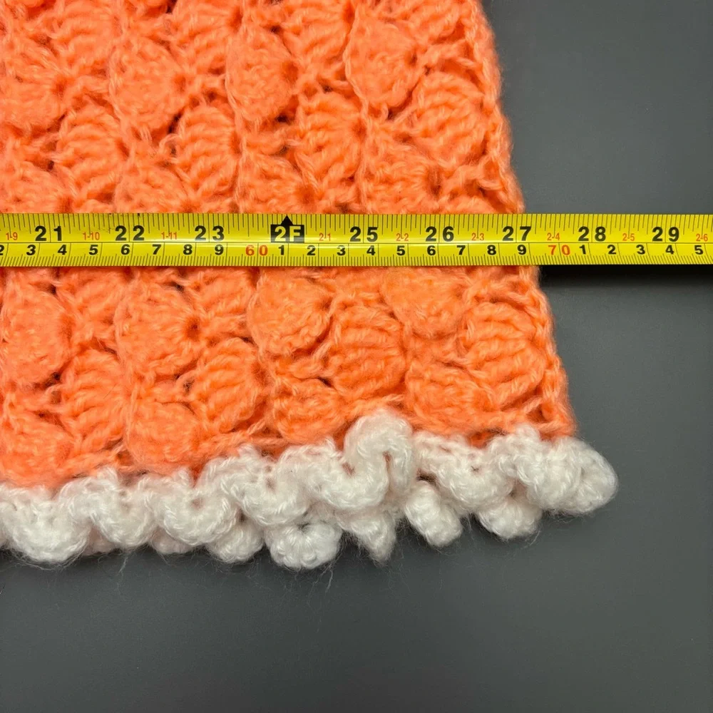 Handmade Crochet Baby Blanket Shell Stitch Coral Orange Newborn Gift VINTAGE 4’